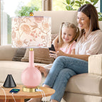 Pink Ceramic Table Lamp with USB Ports – 3-Way Dimmable Touch Bedside Lamp with Floral Shade