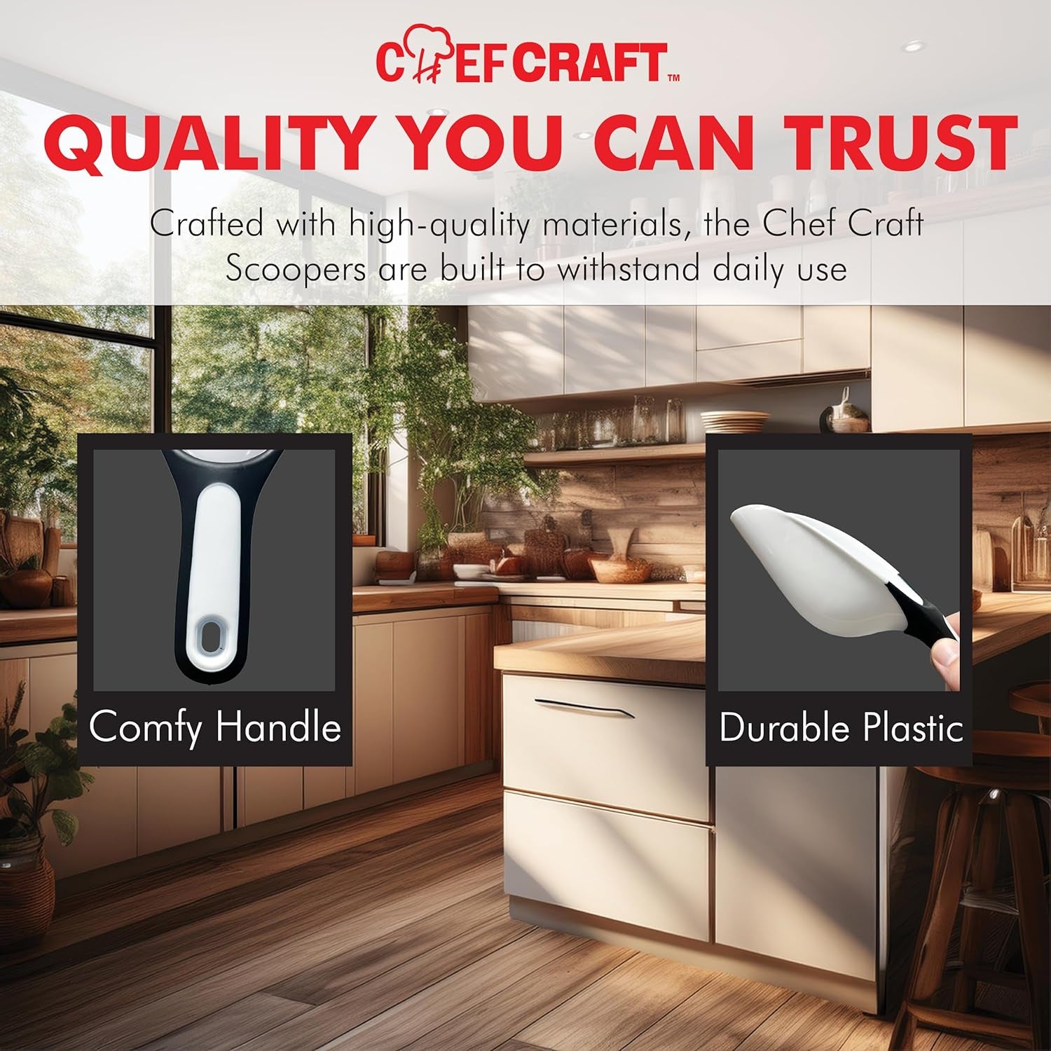 White Plastic Scoop of 1 Cup, for home and garden use