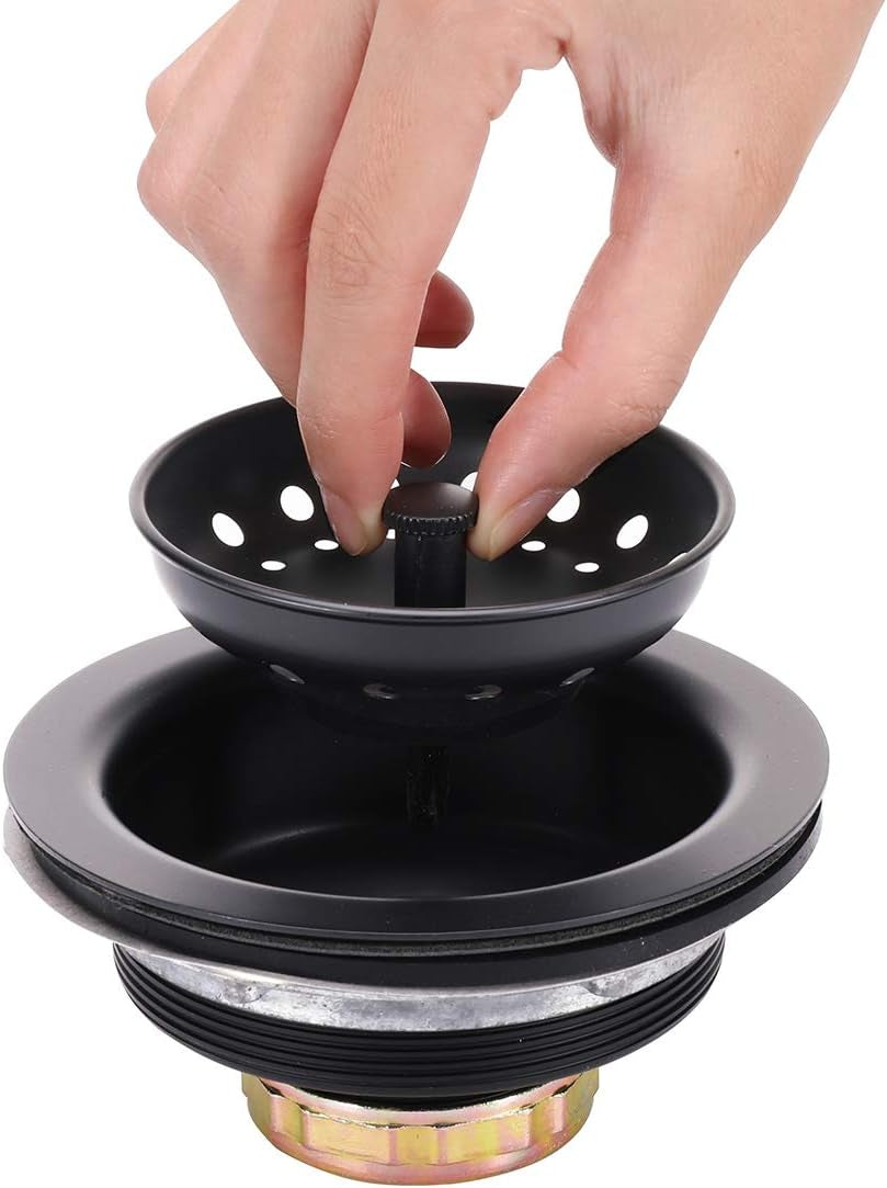 Stylish 3-1/2 Inch Black Stainless Steel Kitchen Sink Basket Strainer with Durable Rustproof Drain Assembly