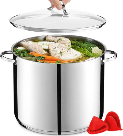 Premium 21-Quart Induction Stock Pot - Heavy-Duty Stainless Steel Soup Pot with Clear Glass Lid, Versatile for All Heat Sources, Dishwasher Safe