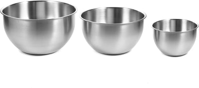 Stainless Steel Mixing Bowl Set - Durable 304 Metal Bowls for Baking - 3 Sizes (8", 10", 12")