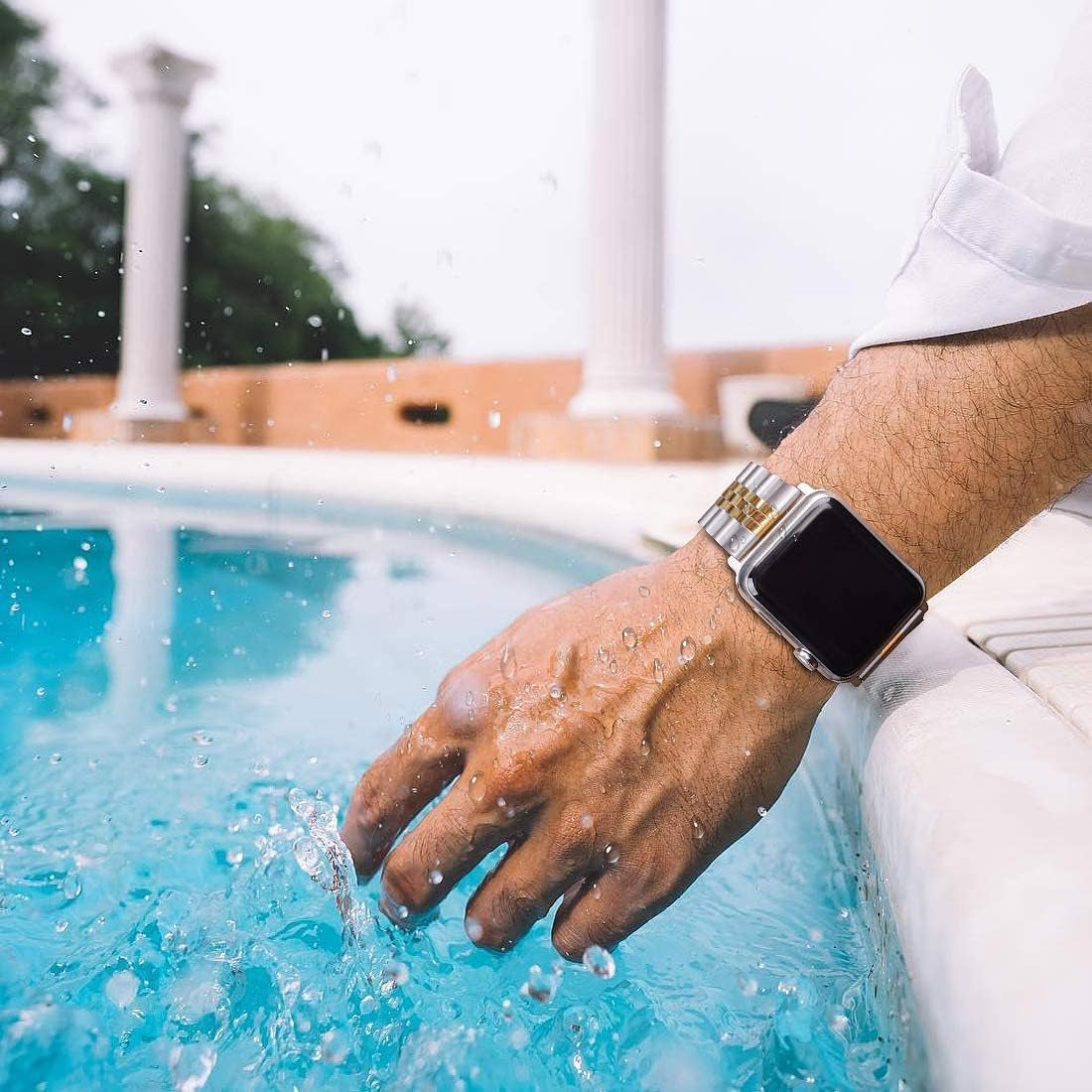 Stainless Steel Apple Watch Band – Butterfly Clasp Link Bracelet (Silver/Gold) - GG store