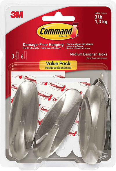 Designer Hooks, Medium, Brushed Nickel, 3-Hooks (17081BN-3ES), Great for Dorm Decor - GG store