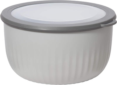Versatile 4 Qt Plastic Bowl with See-Thru Lid - Dishwasher, Microwave & Freezer Safe - Light Gray with Dark Gray Lid