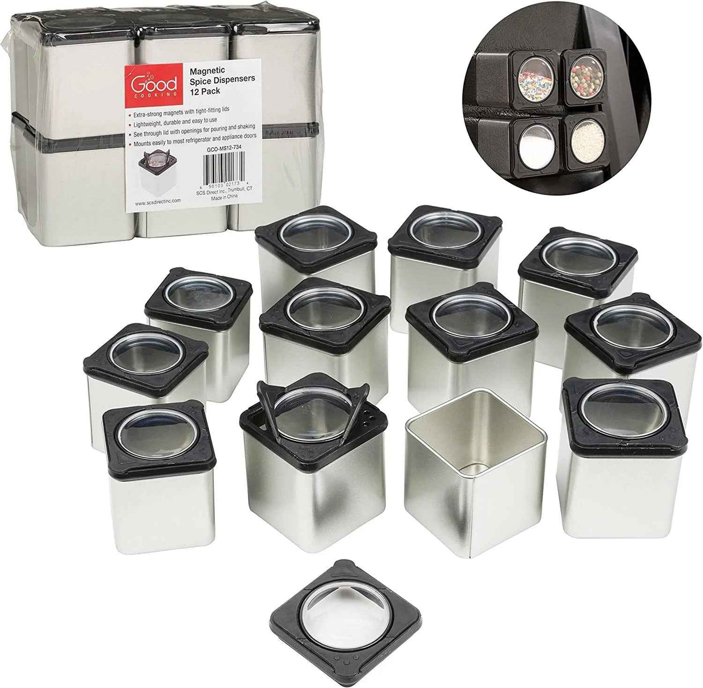 Magnetic Spice Jars Clear Metal Spice Food Storage Jars & Containers (12 Count) - GG store