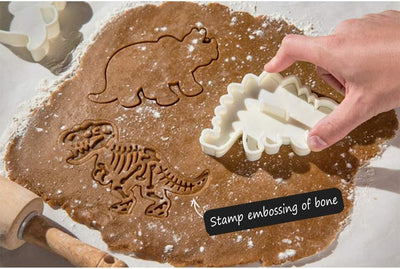 Jurassic Dinosaur Cookie Cutter Set - 6-Piece T-Rex, Stegosaurus & Triceratops Fossil Stampers for Fun Baking Adventures!