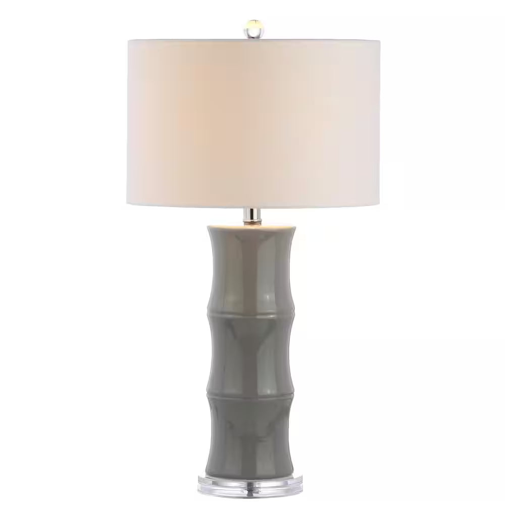 Modern Grey Ceramic Table Lamp – Minimalist Bedside & Living Room Lighting Decor