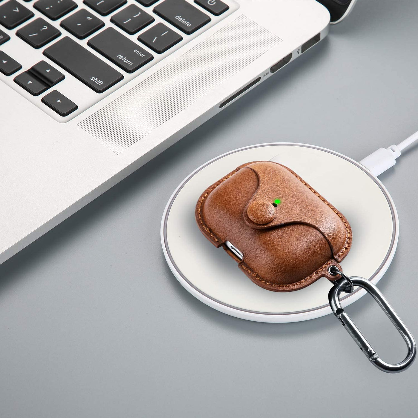 Premium Brown Leather Case for AirPods Pro 2 - Stylish Cover with Keychain & Strap, Front LED Visible, Compatible with 2019/2022/2023 Models