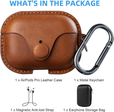 Premium Brown Leather Case for AirPods Pro 2 - Stylish Cover with Keychain & Strap, Front LED Visible, Compatible with 2019/2022/2023 Models