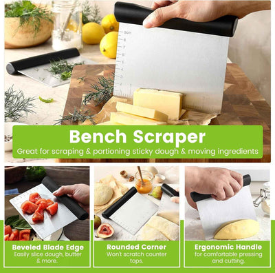 Dough Blender Tool - Stainless Steel Pastry Cutter & Bench Scraper for Pizza, Nuts, and Pie - Multipurpose Baking Tool with Soft Grip Handles - Black - GG store