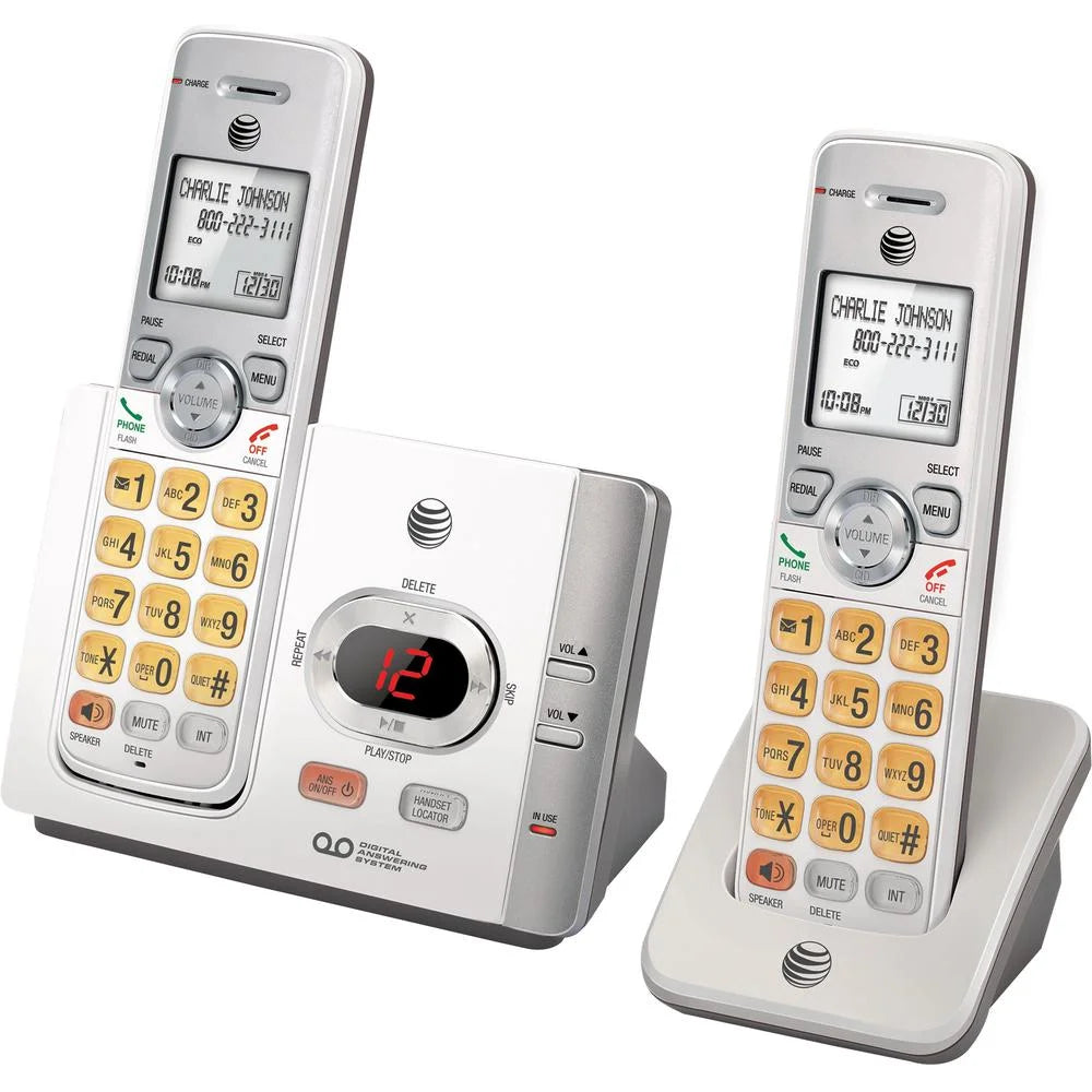 EL52215 DECT 6.0 Cordless Phone Set - Modern Silver & Black Design, Includes 2 Handsets, Speakerphone & Answering Machine