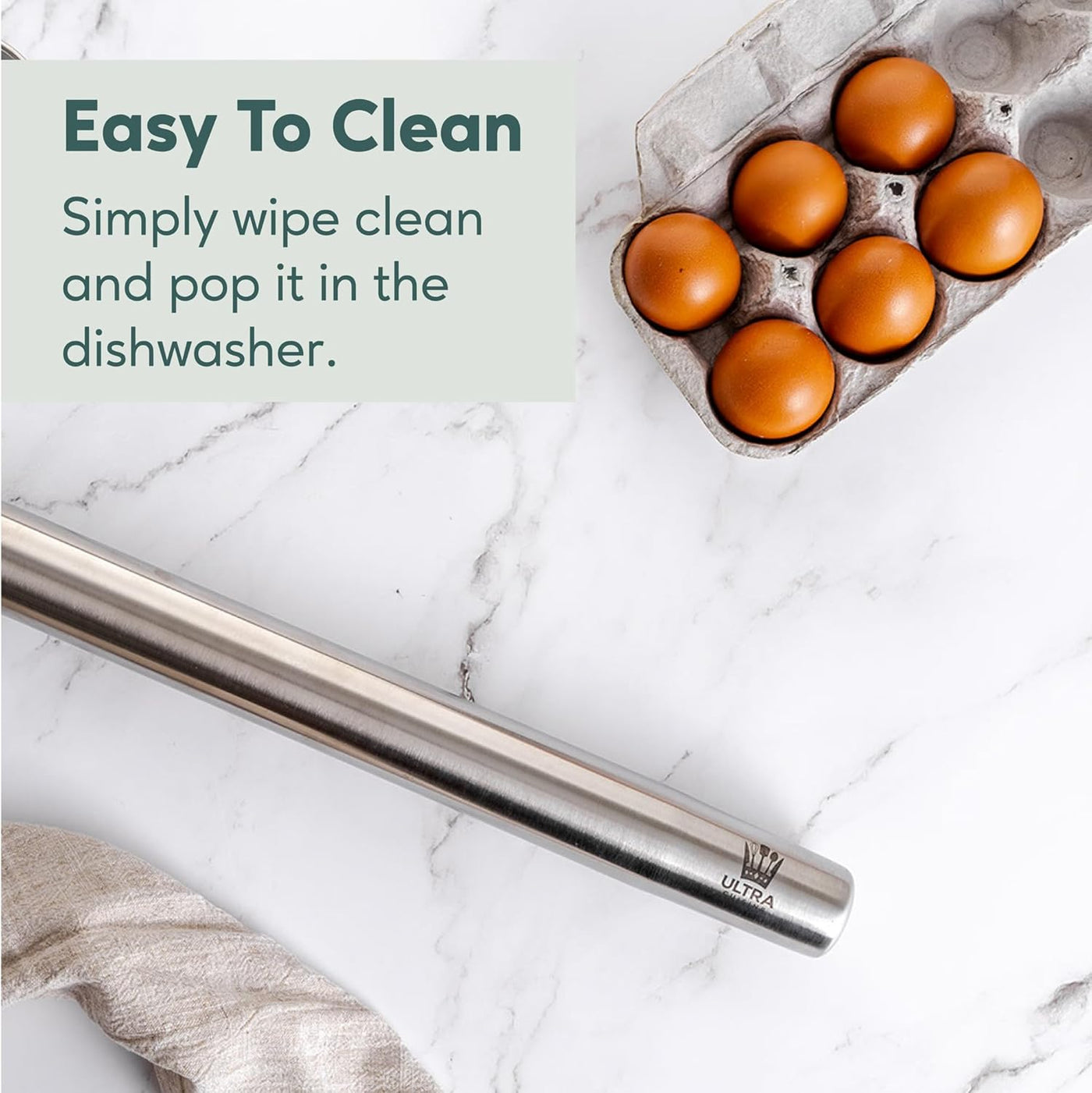 15.75-Inch Stainless Steel Tapered French Rolling Pin – Perfect for Cookies, Pizza, Pastries, and Pie Crusts