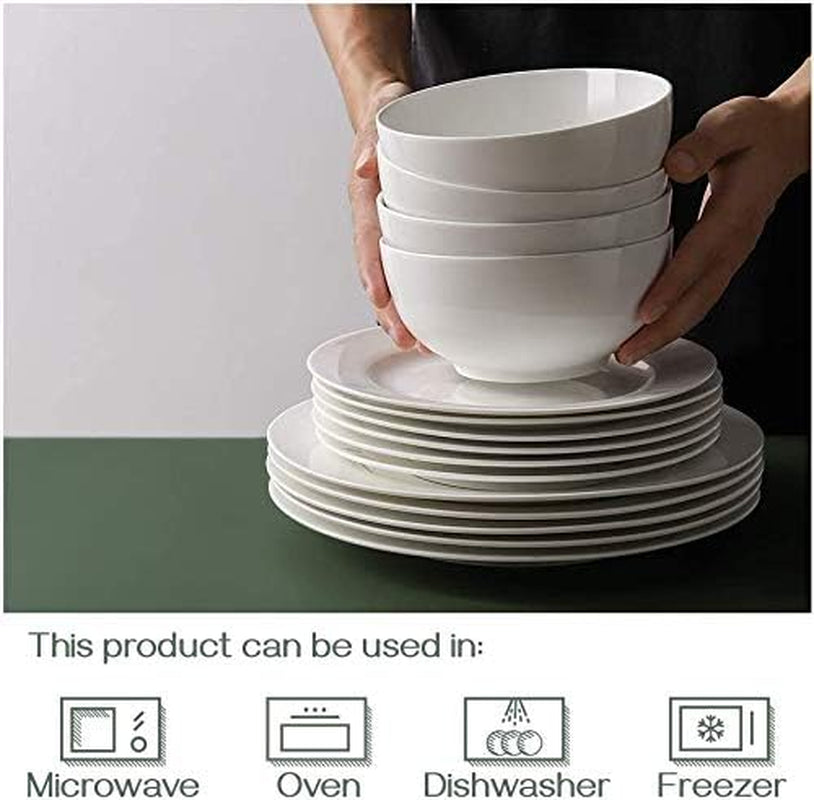 Elegant 22 Ounce Porcelain Serving Bowls - Microwave & Dishwasher Safe, Perfect for Soup, Salad, Rice, Pasta & Oatmeal, Set of Classic White Centerpiece Bowls