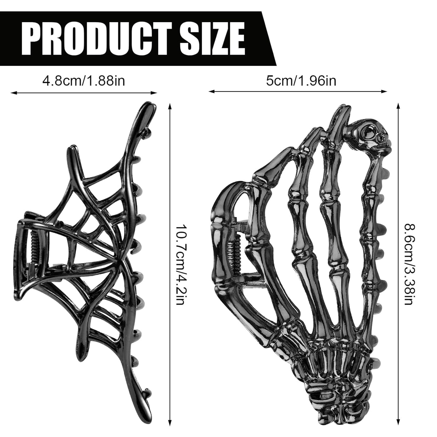 Spooky Chic: 2Pcs Halloween Hair Clips - Gothic Skeleton Hand & Spider Web Hair Claw Barrettes for Women & Girls