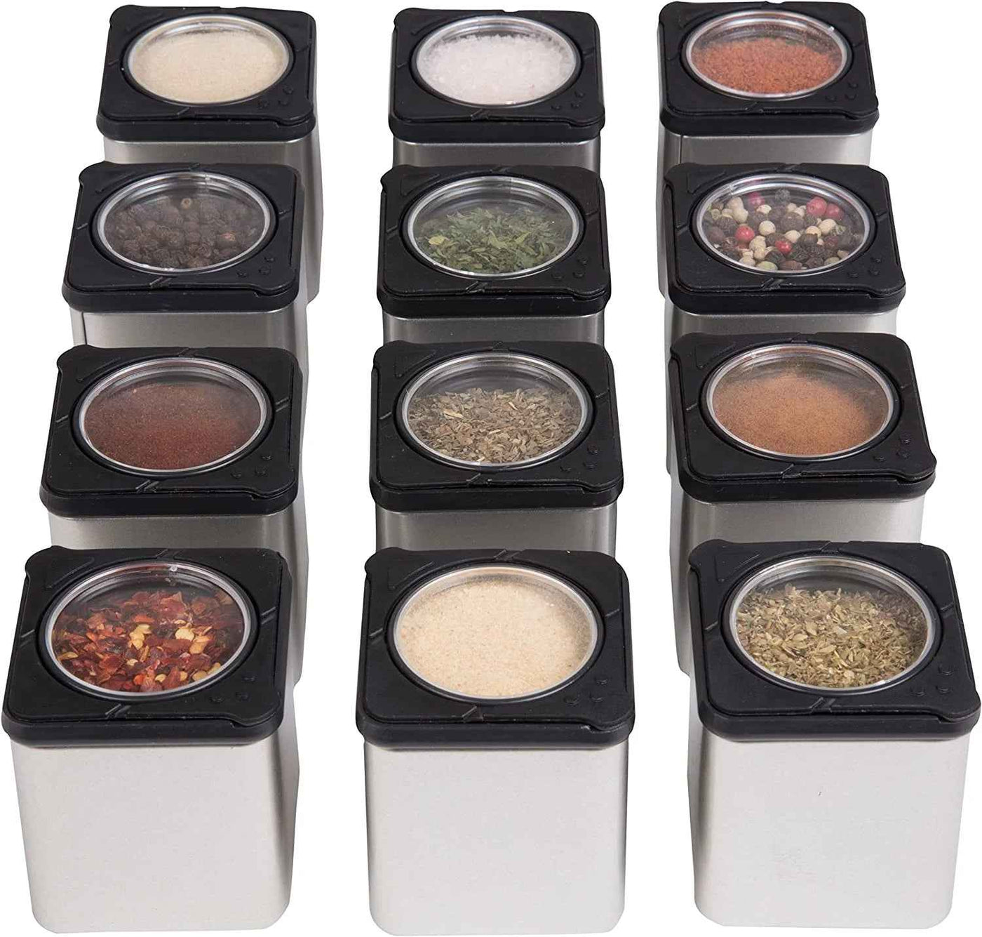 Magnetic Spice Jars Clear Metal Spice Food Storage Jars & Containers (12 Count) - GG store