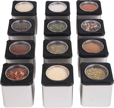 Magnetic Spice Jars Clear Metal Spice Food Storage Jars & Containers (12 Count) - GG store