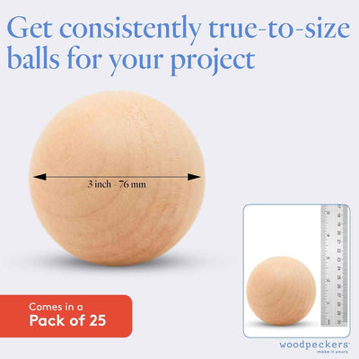 3 Inch Wooden Balls - 25 Pack Unfinished Natural Birch Balls for Crafts and DIY Projects - Smooth Hardwood Orbs - GG store