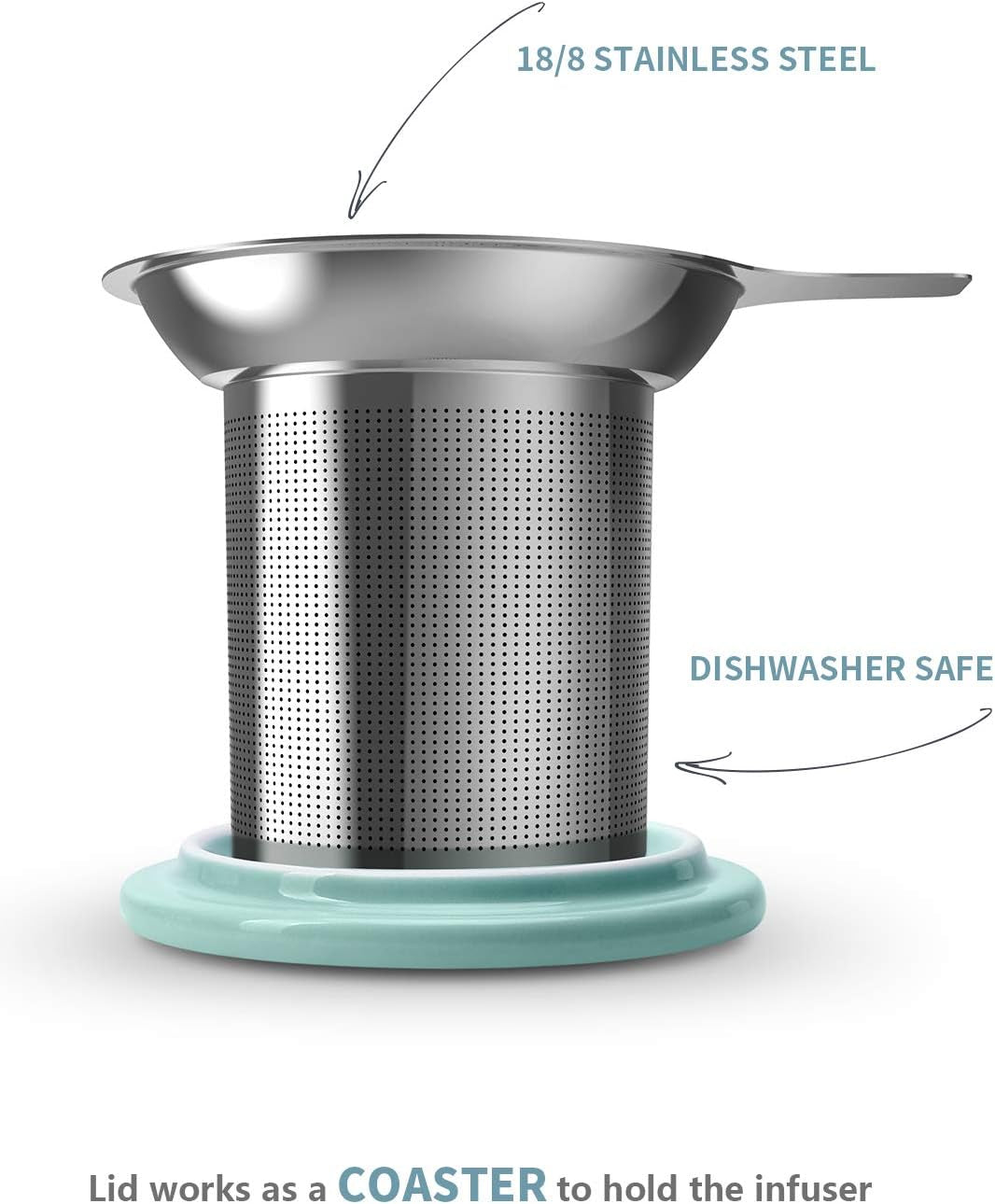 Stylish Mint Green Porcelain Tea Mug Set with Infuser & Lid - 18 Oz Capacity, Perfect for Coffee and Cocoa Lovers