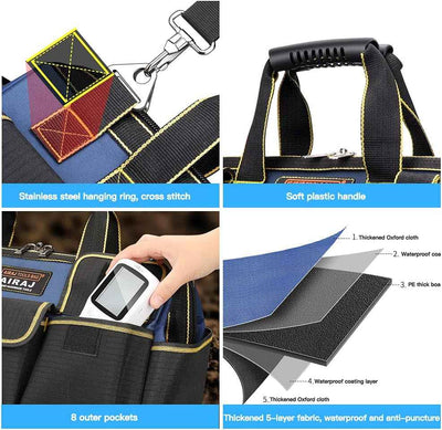 16 Inch Waterproof Tool Bag Organizer with ABS Molded Base, Padded Handle & Shoulder Strap, Durable Oxford Cloth - Versatile Tool Bags for Men & Women - GG store