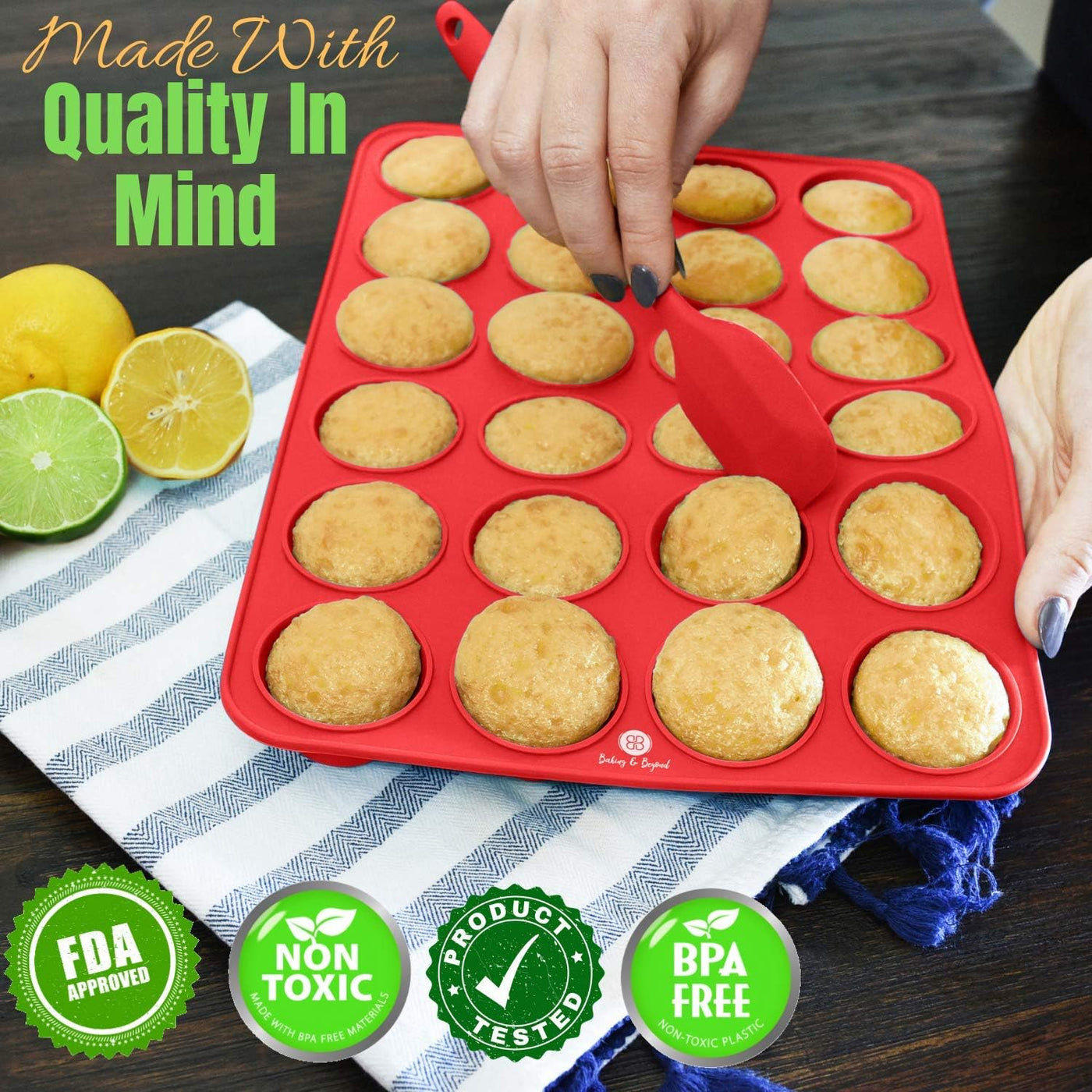 Versatile Premium Silicone Muffin and Cupcake Pan Set - 12 Cup Muffin Tray & 24 Mini Cupcake Molds with 2 Spatulas - Non-Stick Baking Essentials