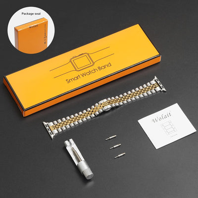 Stainless Steel Apple Watch Band – Butterfly Clasp Link Bracelet (Silver/Gold) - GG store