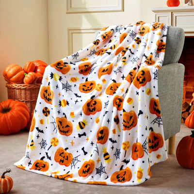 Halloween  - Soft Plush Pumpkin Blanket Warm Fall Throw for Sofa Bed Couch, 2Pcs