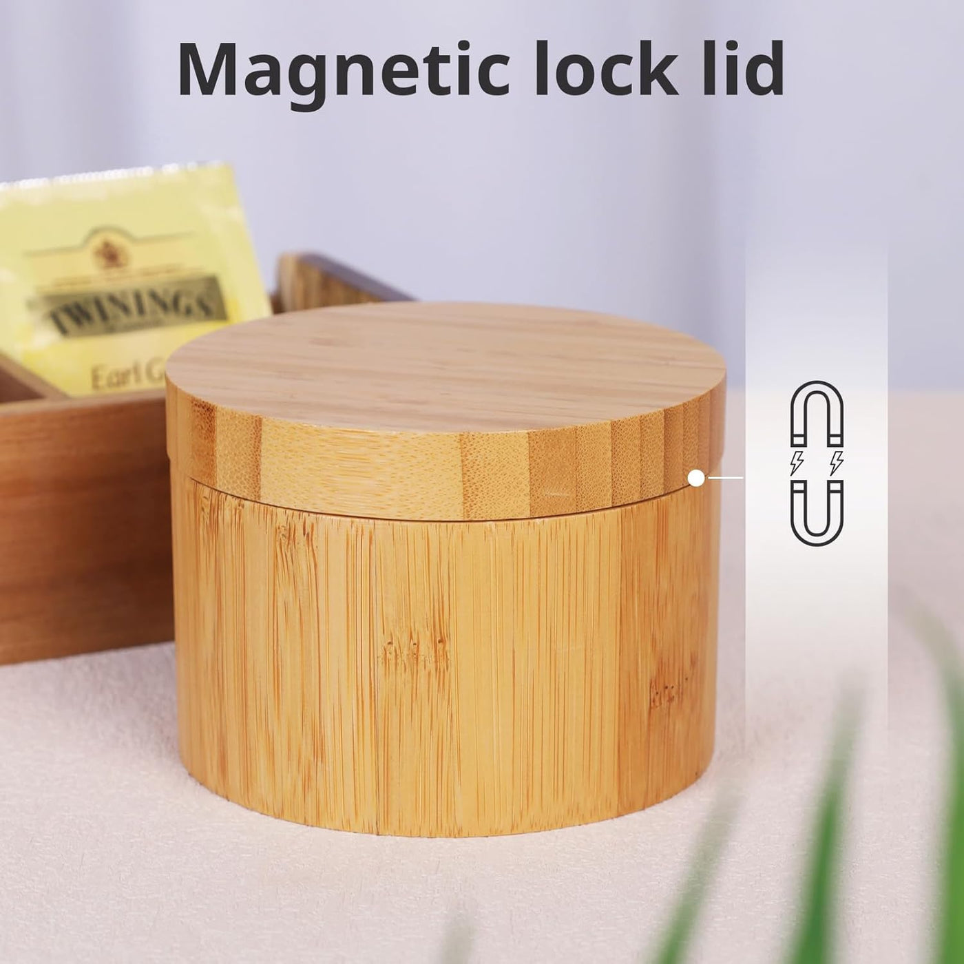 Elegant Bamboo Salt Box with Magnetic Swivel Lid - 8.5oz Round Spice Container for Secure and Durable Seasoning Storage and Organization