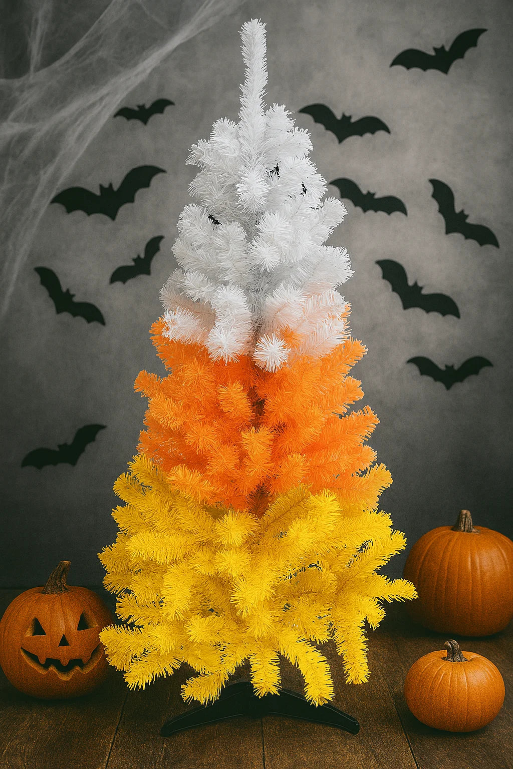 Festive 4-Foot White, Orange, and Yellow Candy Corn Tree for Halloween and Christmas Decor