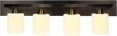 Bathroom Vanity Light Fixture - Bathroom Vanity Lights over Mirror in Bronze - Interior Lighting Bar with Nickel Glass Shade - 4 Lights, E26 100W LED, Bulbs Not Included, 7X32X8.5 Inches - GG store