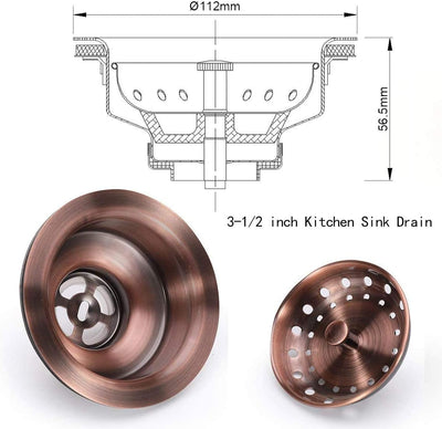 Upgrade Your Kitchen with Our Durable 3.5-Inch Stainless Steel Antique Copper Sink Drain AC Assembly with Strainer Basket & Stopper