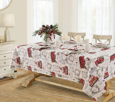 Nostalgic Christmas Pine Hill Tree Farm Tablecloth - 52"x70" No Iron, Stain Resistant Fabric Cover for Holiday Parties and Buffets
