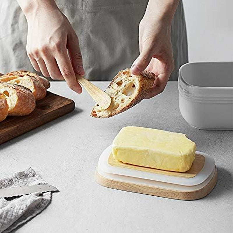 Extra Large Ceramic Butter Dish with Airtight Wooden Lid - Stylish Farmhouse Kitchen Decor, Freezer Safe & Perfect for Countertop or Fridge