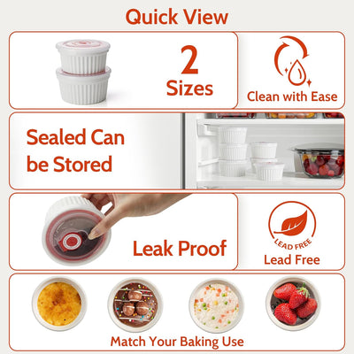 Versatile 6-Pack White Porcelain Ramekins with Lids – Perfect for Baking Soufflés, Crème Brûlée, and Storing Desserts!