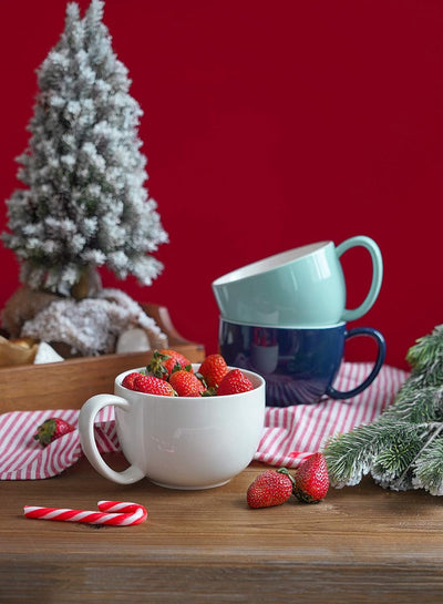 Set of 4 Large Porcelain 22Oz Coffee Mugs - Perfect for Soup, Tea, Hot Chocolate - Microwave Safe & Stylish White Design