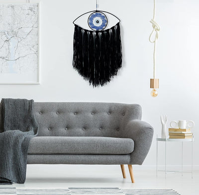Mystical Black Evil Eye Dream Catcher - Enchanting Wall Hanging for Witchy Decor, Gothic Charm for Bedroom & Unique Gift