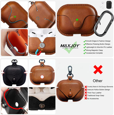 Premium Brown Leather Case for AirPods Pro 2 - Stylish Cover with Keychain & Strap, Front LED Visible, Compatible with 2019/2022/2023 Models
