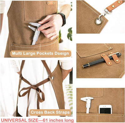 Stylish & Functional Chef Apron - Unisex Cotton Canvas Cross Back Design with Adjustable Straps & Spacious Pockets for Cooking & Baking