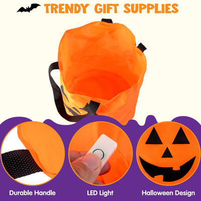 3 PCS Halloween Candy Bag,Led Light Pumpkin Candy Buckets for Kids,Halloween Trick or Treat Bucket with Pumpkin Smile Face for Halloween Party Favors Goodie Bags