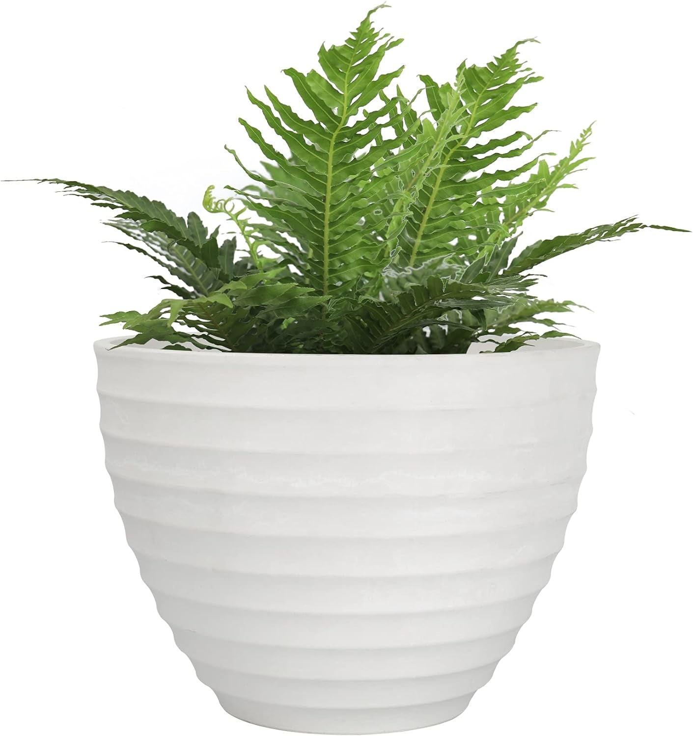 10.2” Fluted White Flower Pot – Indoor Outdoor Stone Look Garden Planter Default Title