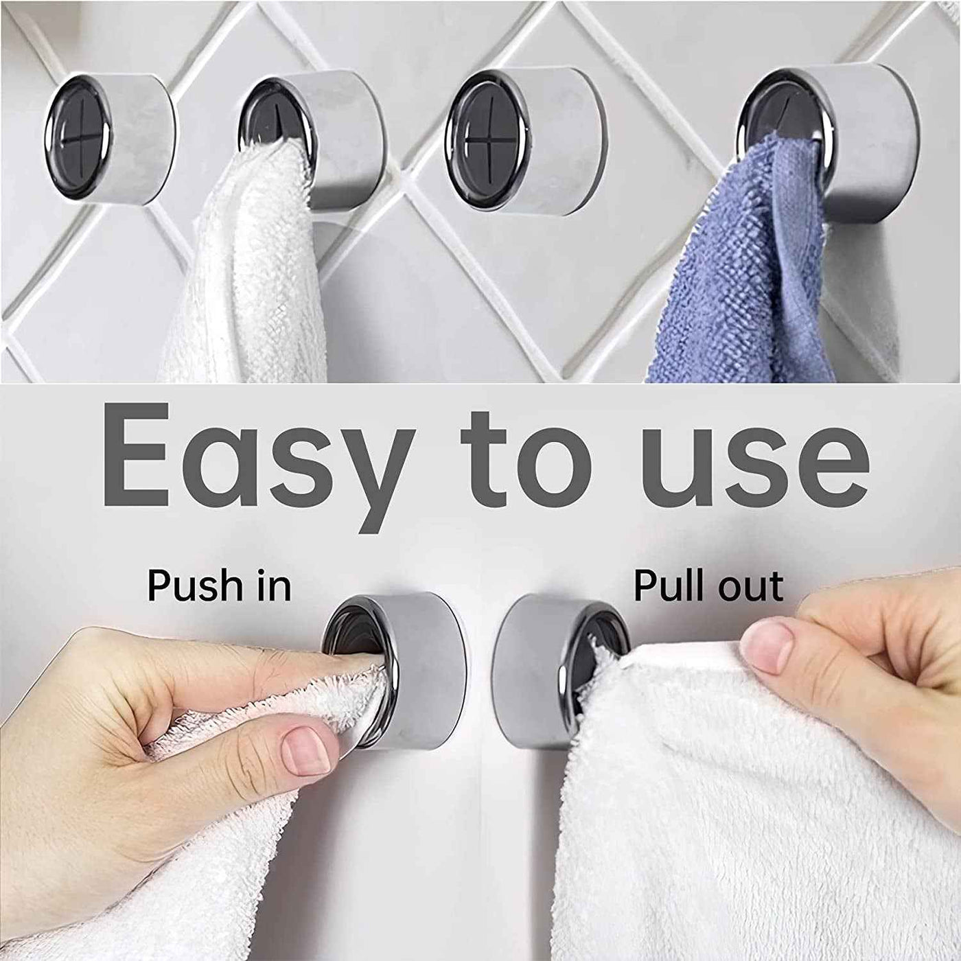 3 Pieces Adhesive Towel Hooks - Premium Chrome Finish Round Wall Mount Hand Towel Hook for Bathroom, Shower, or Outdoor Use - GG store