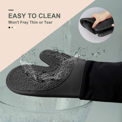 Ultimate Heat Resistant Extra Long Silicone Oven Mitts - 14.6 Inch Non-Slip Grip for BBQ, Baking, Cooking & Grilling - 1 Pair in Stylish Black