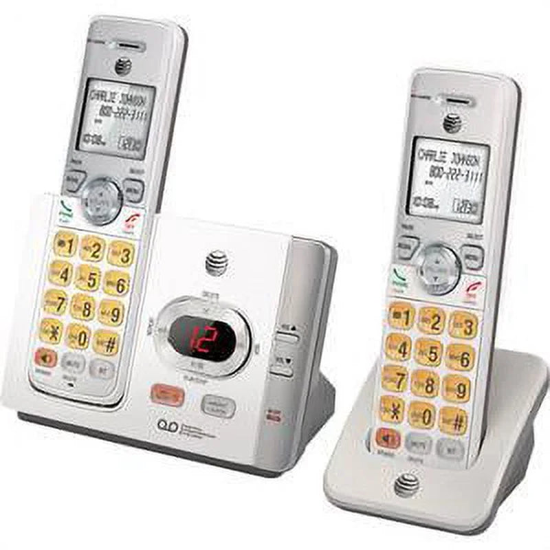 EL52215 DECT 6.0 Cordless Phone Set - Modern Silver & Black Design, Includes 2 Handsets, Speakerphone & Answering Machine