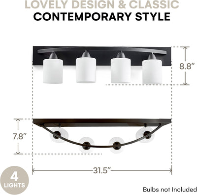 Bathroom Vanity Light Fixture - Bathroom Vanity Lights over Mirror in Bronze - Interior Lighting Bar with Nickel Glass Shade - 4 Lights, E26 100W LED, Bulbs Not Included, 7X32X8.5 Inches - GG store