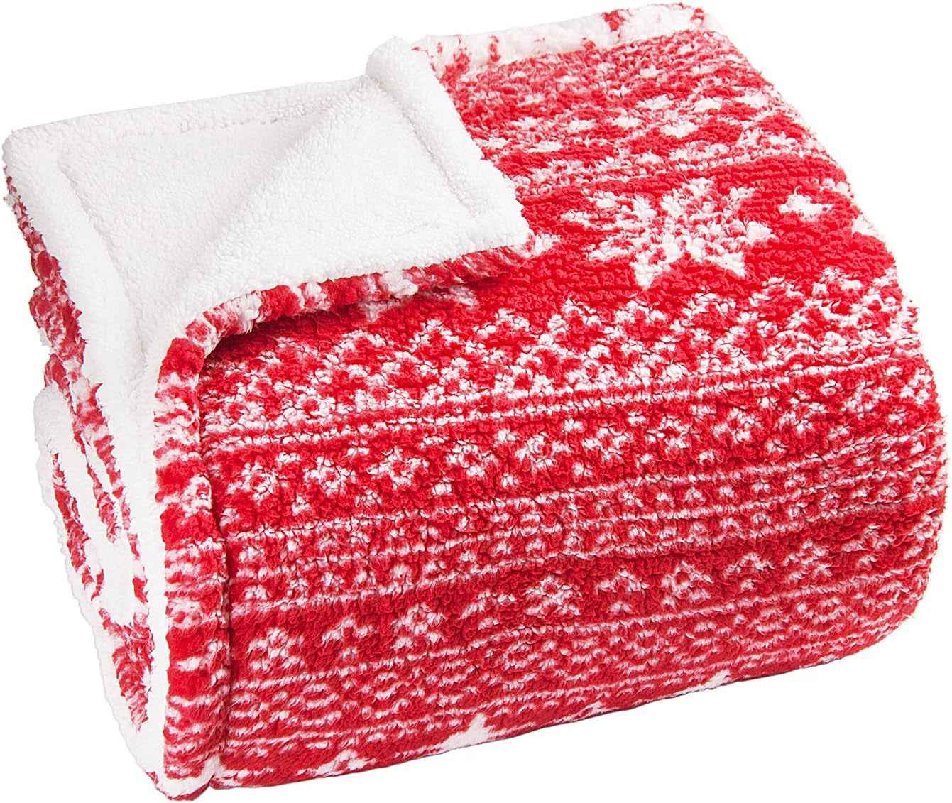 Christmas Sherpa Throw Blanket - 50" X 60" Super Soft Fluffy Snowflake Pattern in Red for Bed, Couch, and Holidays - GG store