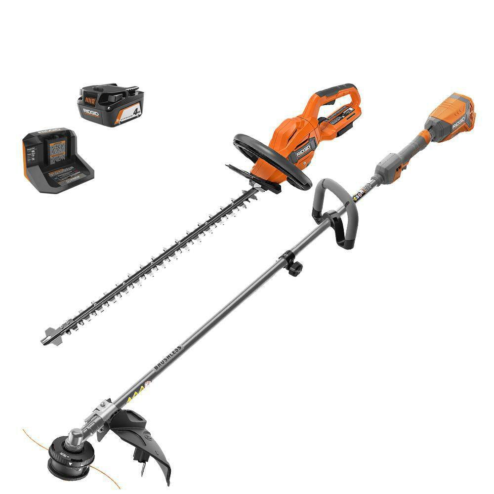 Powerful 18V Brushless Cordless String Trimmer & Hedge Trimmer Combo with 4.0 Ah Battery & Charger
