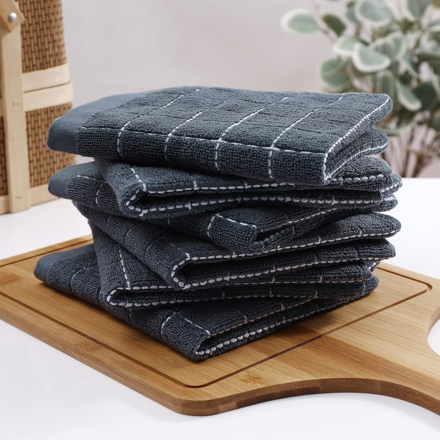 Ultra Soft 100% Cotton Terry Dish Cloths - Absorbent Kitchen Towels for Drying & Washing Dishes, 6 Pack, 12x12 Inches, Dark Grey