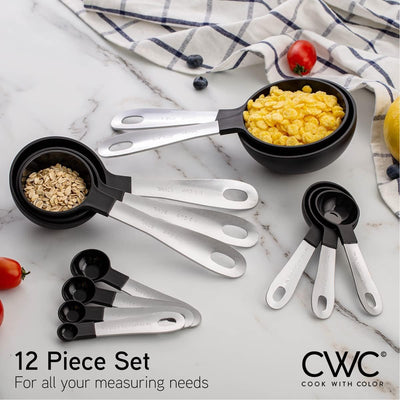 Premium 12-Piece Stainless Steel Measuring Cups and Spoons Set with Nesting Design - Perfect for Precision Cooking and Baking