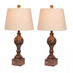 Vintage Cottage Style Resin Table Lamps – Antique Brown Bedside Lamp Set (26.5") Multi-Colored Multicolored