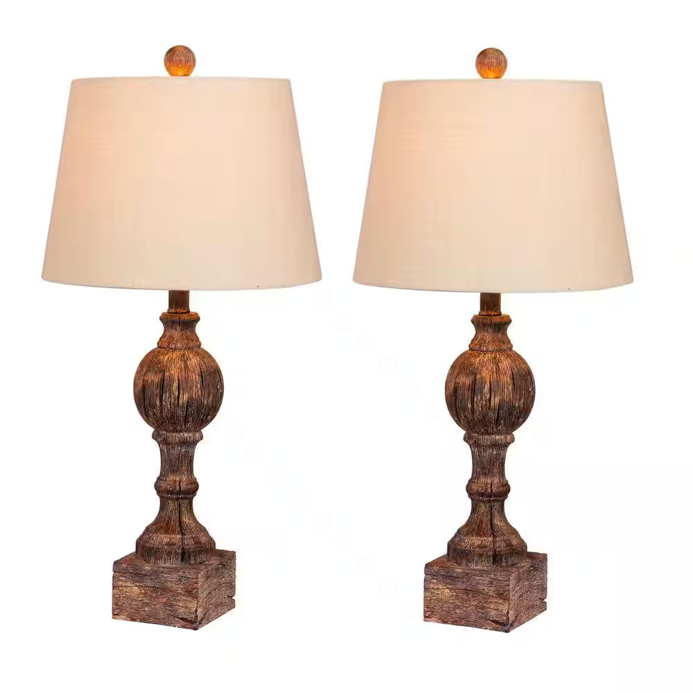 Vintage Cottage Style Resin Table Lamps – Antique Brown Bedside Lamp Set (26.5") Multi-Colored Multicolored