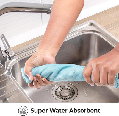 Premium Aqua 100% Cotton Dish Towels - Extra Absorbent Kitchen Cloths (Set of 6, 20x30 Inches) with Convenient Hanging Loop for Multi-Purpose Cleaning